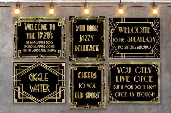 1920 signs bundle, Roaring 20s decorations, Adult party 6 signs pack, Art  deco party, roaring 20s, Murder party Instant Download Files