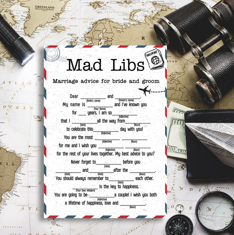 Travel Wedding Mad Libs Engagement Mad Libs Printable Mad - Etsy