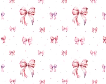 Watercolor pink bow seamless pattern, Coquette pattern, Ballet Core, Seamless pattern png, Fabric Repeating  Digital Pattern, Commercial Use