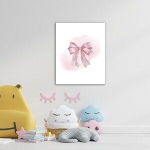 Pink Bows Coquette Wall Art Decor, Watercolor pink bow poster digital download 11x14 and 8x10 image 3