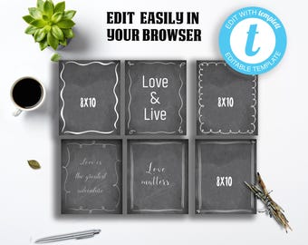Editable Chalkboard Sign Set: Wavy Frame Art, Classroom Poster (Digital Download)