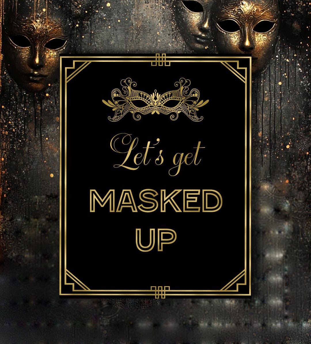 Art Deco Masquerade Party Sign: Black and Gold Decor (digital Download ...