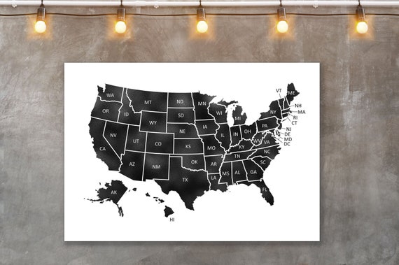 Schwarze Karte Von Vereinigten Staaten Us Karte All States Etsy