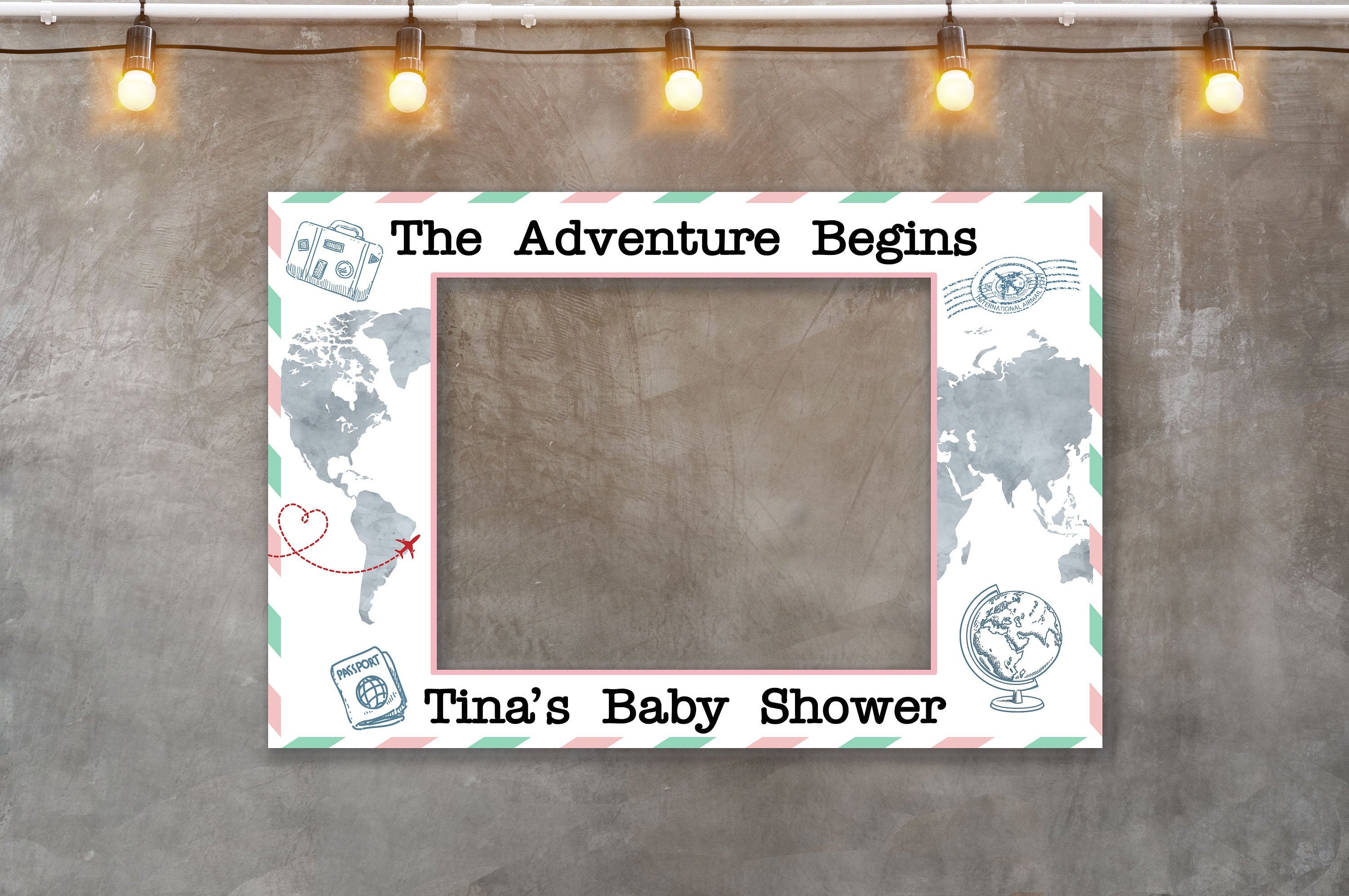 Adventure awaits photo booth Travel baby shower Photobooth frame baby shower travel photo booth props travel theme photo