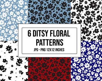 Ditsy Flowers Floral Seamless Patterns Bundle, Seamless pattern png, Fabric Repeating  Digital Pattern, Commercial Use, Digital Paper