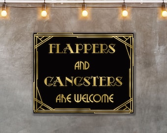 Roaring 20s party decorations, Flappers decorations, Flappers and Gangsters sign, Art deco party, 1920 decor, Digital Download