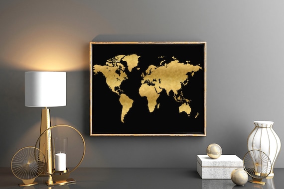 printable world map large gold world map 36x24 printable etsy canada