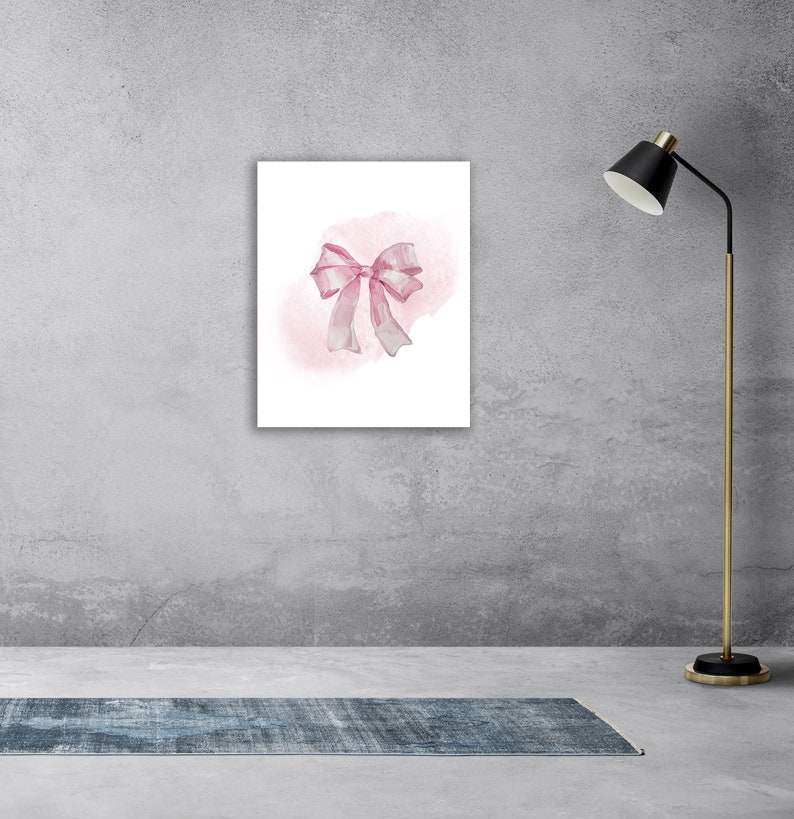 Pink Bows Coquette Wall Art Decor, Watercolor pink bow poster digital download 11x14 and 8x10 image 2