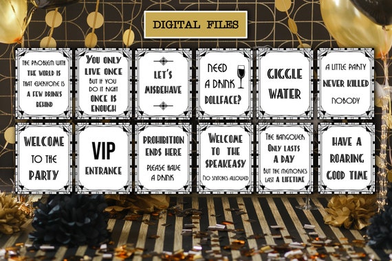 12 signs Great Gatsby party decor bundle, roaring 20s decorations, harlem  nights decor, 1920s party, roaring 20s printable, digital download