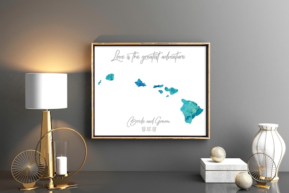 Hawaii Wedding Guest Book Map: Personalized Destination Art (Digital Download)