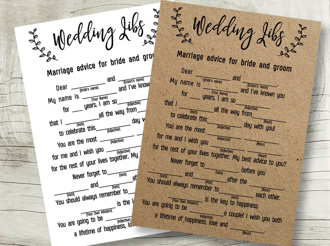 Wedding Mad Libs, Rustic Mad Libs, Engagement Mad Libs, Printable Mad ...