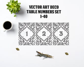Art Deco Tischnummern 1-40: Gatsby Roaring 20s Dekor (Vector EPS Download)