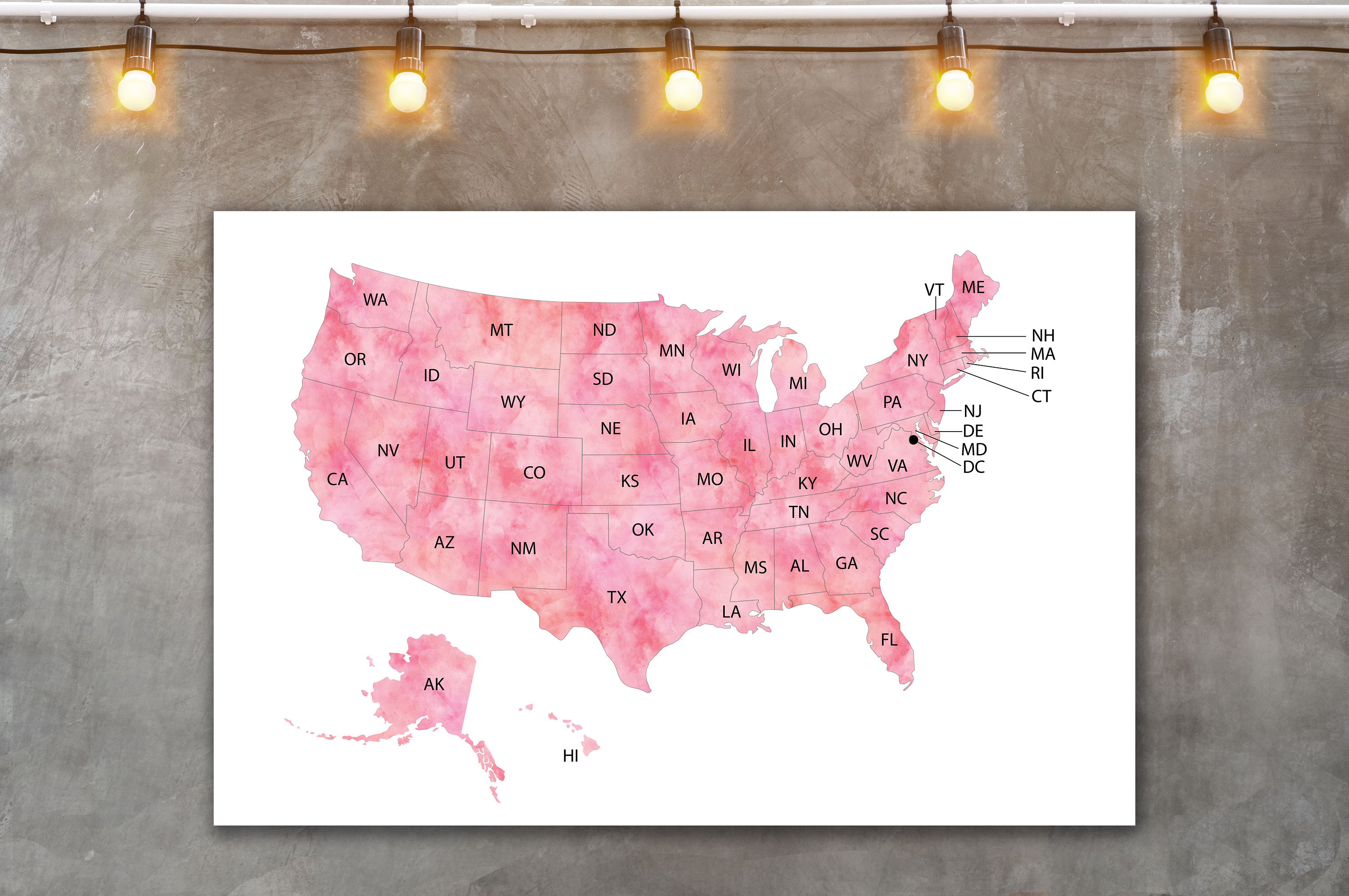 Pink Watercolor USA Map Print: All States (digital Download) - Etsy