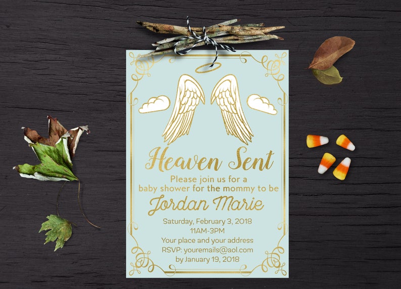Heaven Sent Baby Shower Invitation Boy Blue and and Gold | Etsy