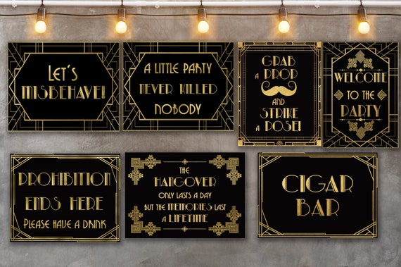 7 Prohibition signs bundle, New Year party decorations, Roaring 20s 7 signs  pack, Art deco party, Murder Mystery event download files