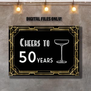 50歳の誕生日パーティーのサイン：50周年を祝して、活気あふれる20年代のスピークイージー（デジタルダウンロード）
