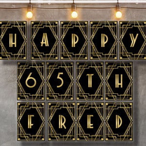Customizable Roaring 20s Birthday Banner: Black and Gold (Digital File)