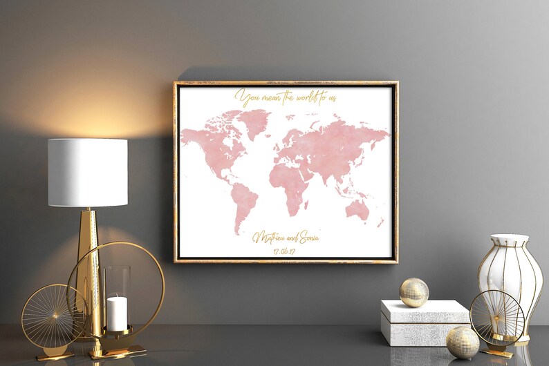 Rose Pink wedding guestbook Blush coral World map guest book Map wedding guest book Wedding map Muddy blush Wedding map guest book Orchid