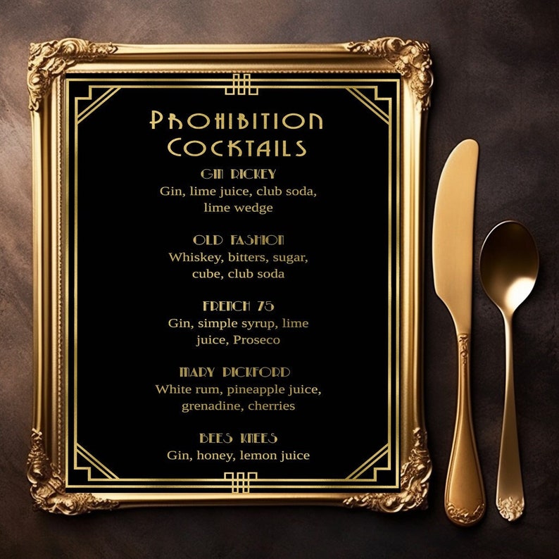 1920s Art Deco Bar Menu Sign: Roaring 20s Cocktail Party Template - Etsy