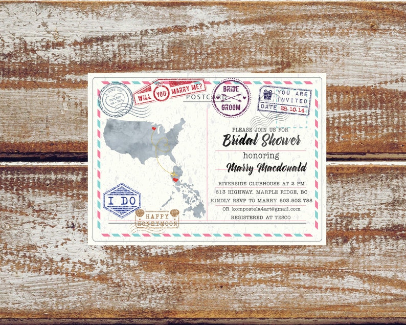 Travel theme bridal shower invitations Travel bridal shower invite Bachelorette party invitation Travel shower invite bridal map image 1