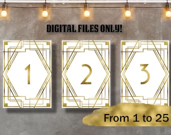 Gatsby Tischnummern 1-25: Gold & Weiß, Art Deco (Digitale Dateien)