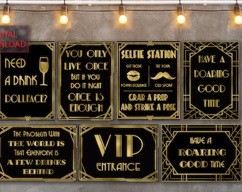 7 Great Gatsby Decorations Bundle, Great Gatsby, Great Gatsby Party Signs,  Roaring 20s Party Decorations, Art Deco Party, DIGITAL FILES 