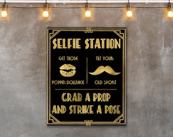 Gatsby Selfie Station Sign: Art Deco Party Decor (Digital Download)