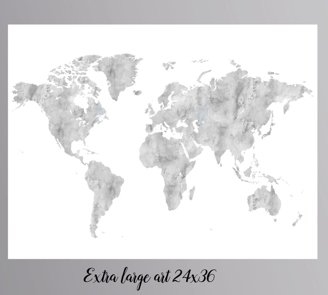 Grey World Map Gray World Map Large World Map Instant Download World ...