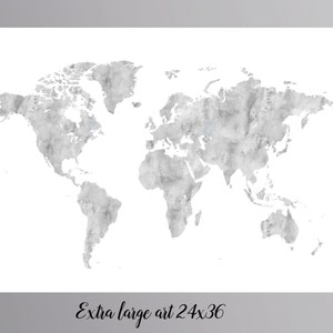 Carte du monde grise, grande carte du monde, téléchargement immédiat, art mural, carte du monde, carte du monde, carte du monde imprimable, impression murale de carte du monde
