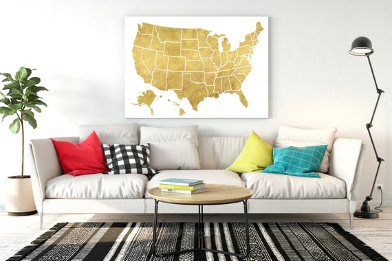 Gold Room Decor United States Map 50 States Gold Usa Map Us Map Poster Map Of United States Usa Map Poster Wall Art Poster Instant Download