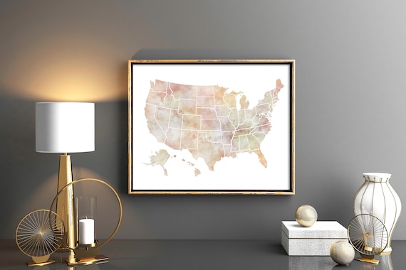 Watercolor USA Map Print: United States Art (Digital Download)