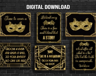 Masquerade Party Signs Bundle: Prom & Quinceanera Decor (Digital)
