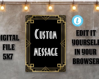 DIY Gatsby 5x7 sign,  Gatsby sign templates, Roaring 20s sign template, DIY 1920s decoration, Gatsby decorations, Digital File