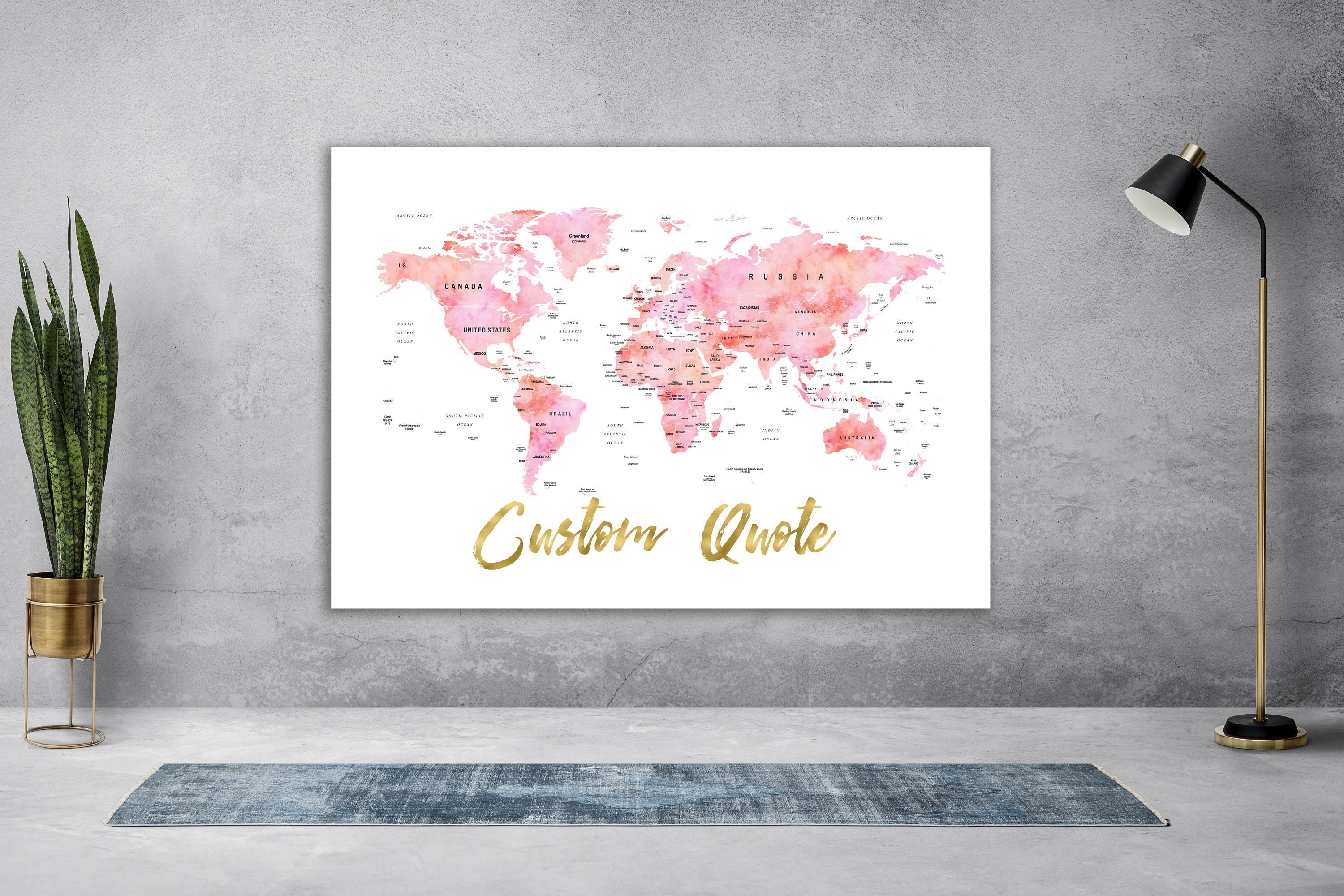 Custom Watercolor World Map With Quote (digital File) - Etsy