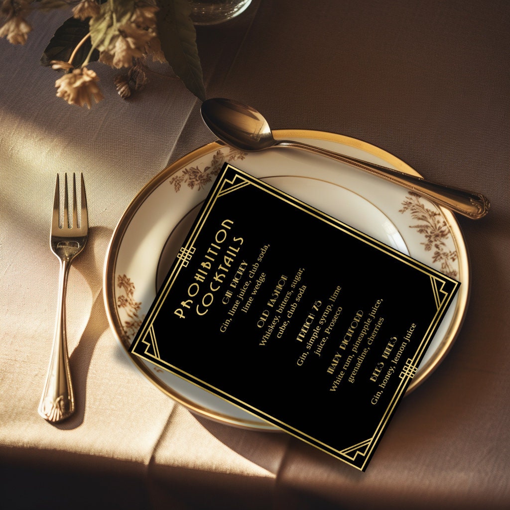 1920s Menu Design 1920s Art Deco Bar Menu Sign: Roaring 20s Cocktail Party Template - Etsy
