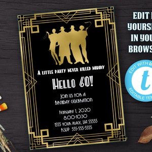 20er Jahre Party-Einladung bearbeitbar: Art Deco Design (Digitale Datei)