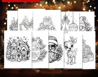 10 Christmas coloring pages for kids, Easy to download and print Cristmas Printable Activities for Classroom or home, digital files