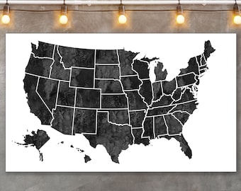 Large map of united states, Black and white united states map, 60x36 black united states, Black and white map of usa,Instant download