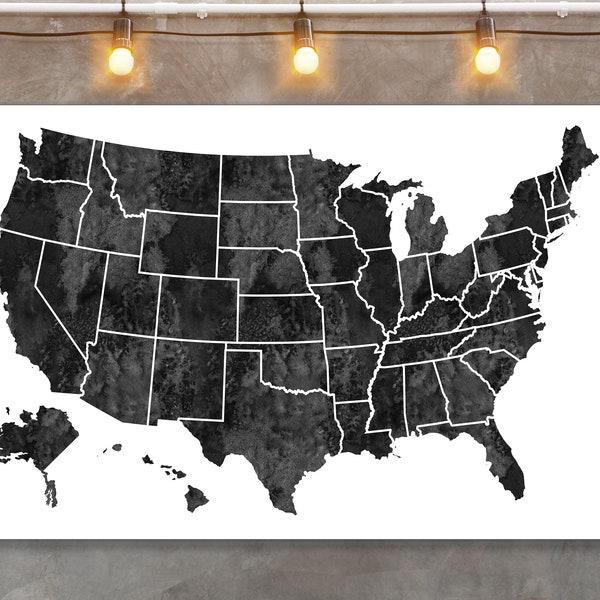 Large map of united states, Black and white united states map, 60x36 black united states, Black and white map of usa,Instant download