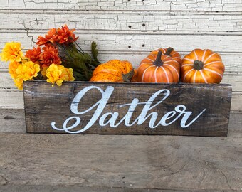Gather, Farmhouse Style Box, Fall Table Centerpiece, Mason Jar Crate, Rustic Wood Box, Stained Crate, Fall Decorating, Thanksgiving