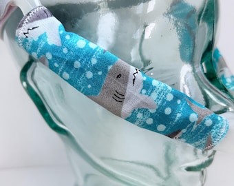 100% Cotton CPAP Cheek Strap Covers, Line Reducing Face Mask Skin Protector, Headgear Liner Cushions Pad Sleeve Wrap, Sharks - Aqua Teal