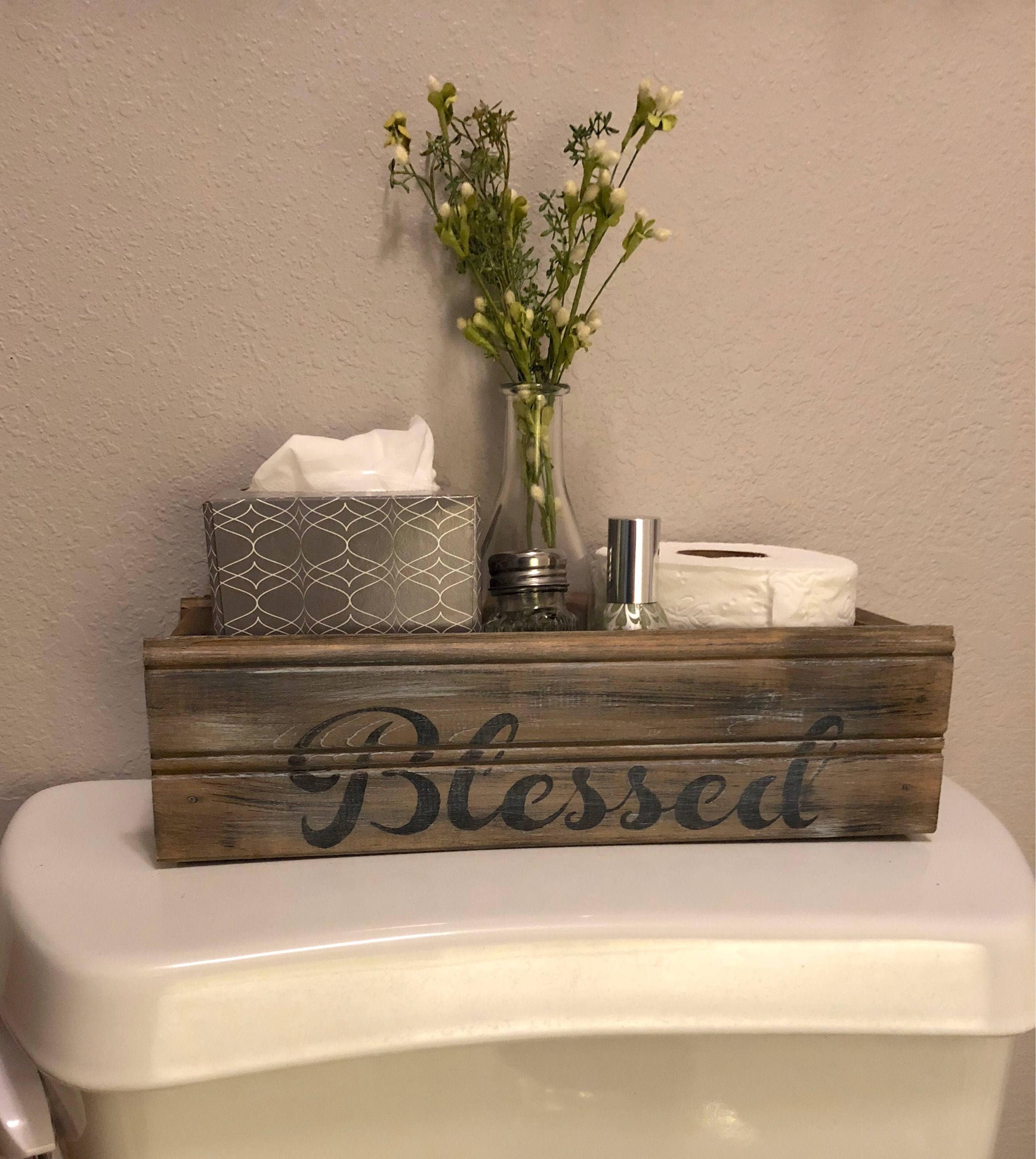 kitchen counter caddy back of toilet box Centerpiece box Bless This