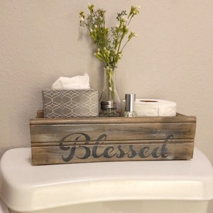 Blessed, Wood Tissue Box, Kitchen Storage, Modern Farmhouse Decor, Table Centerpiece, Mason Jar Crate, Office Bathroom Organization, Rustic