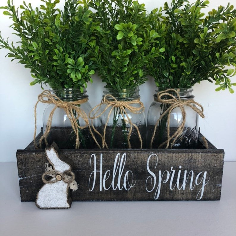 Hello Spring Farmhouse Style Wood Crate, Storage Box, Mason Jar Crate ...