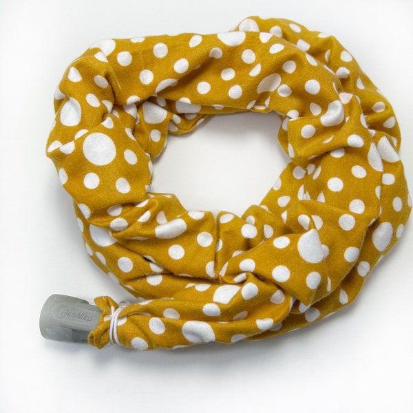 Mustard Yellow, Gold Dot, CPAP Hose Cover, CPAP Tubing, Sleep Apnea Accessories, BIPAP Tube Wrap, Hose Cozy, 6 ft