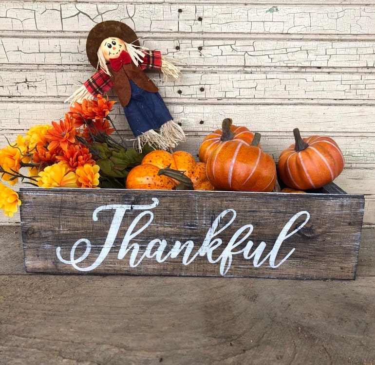 Thankful, Modern Farmhouse Style Crate, Fall Decor, Table…