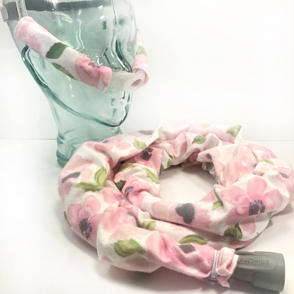 Watercolor Pink Floral, CPAP Hose Cheek Strap Cover Set, Tubing Cozy, Cheek Cozies, 3 pc set, 6 ft, Apap, Bipap, Vent, Sleep Apnea