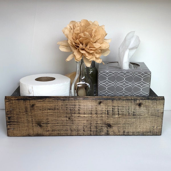 Mason Jar Wood Box, Farmhouse Organization, Farmhouse Style Decor, Table Centerpiece Base, Kitchen Pantry Storage, Back of Toilet, Med Stain