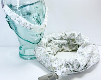 100% ORGANIC COTTON, CPAP Hose or Cheek Strap Cover, Insulating Tubing Sleeve, Wrap Pad, Headgear Cushion, Face Mask Liner, Gray Floral Rush