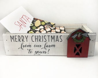 Christmas Mason Jar Box, Vintage Barn Crate, Farm Theme Neighbor Gift,  Rustic Holiday Card Holder, Wood Basket, Table Centerpiece Base